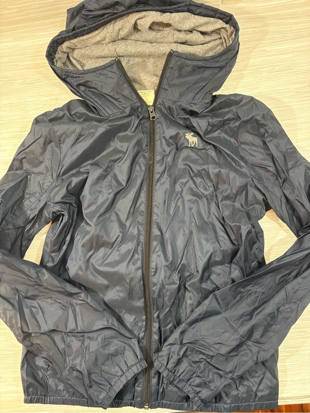 ABERCROMBIE & FITCH MEDIUM ✨ adult windbreaker hooded jacket zip up navy VGUC